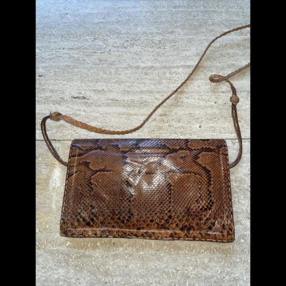 VTG Brown Python Snake Skin Leather Envelope‎ Clu… - image 2